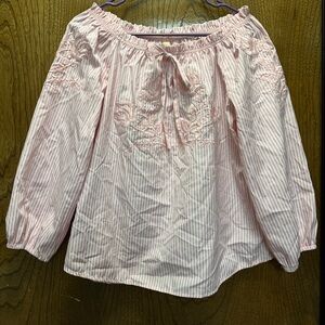 Gerdany Fashion Women’s Size 4 Pink Striped Blouse Off the Shoulder